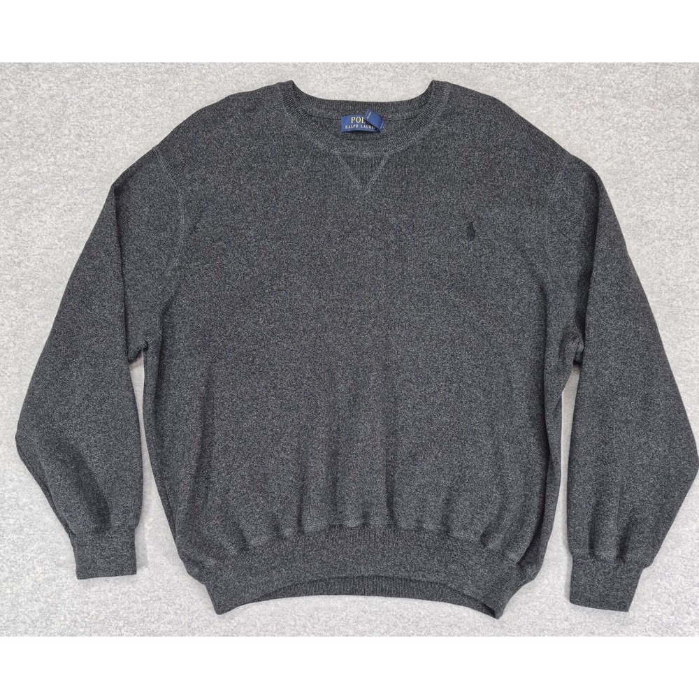 Polo Ralph Lauren Sweater Mens XXL Gray Waffle Knit Pima Cotton Crewneck Pony